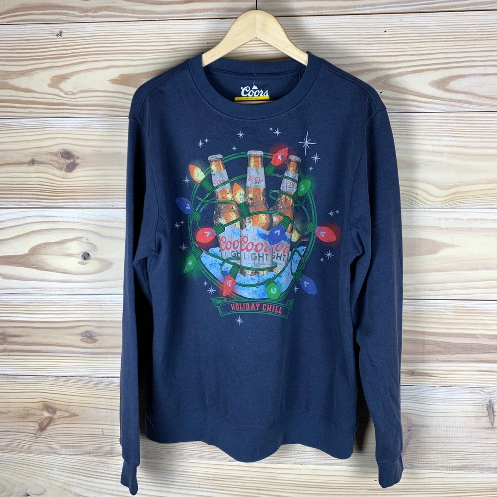 Coors Light Sweatshirt Mens Medium Blue Holiday Chill Fleece Crew New
